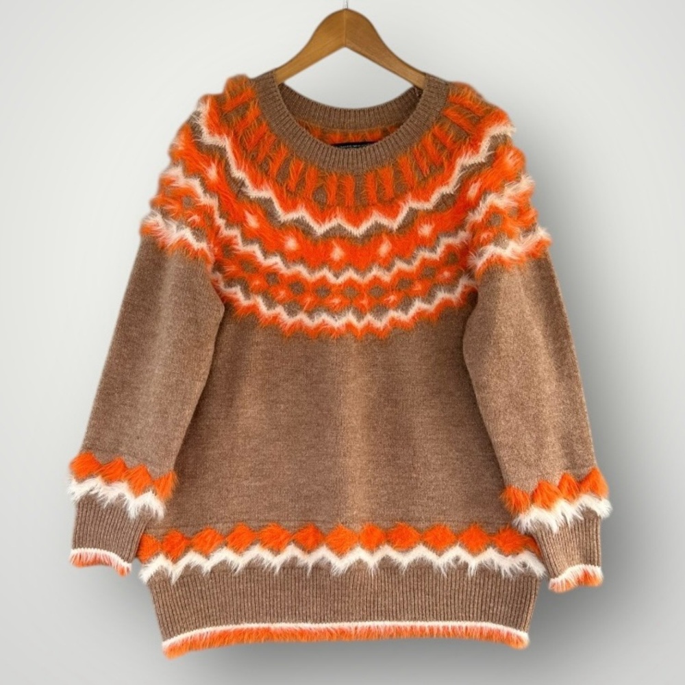 New York & Company Brown & Orange Crewneck Sweater